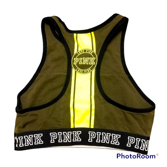 Victoria Secret Crop Top Sports Bra Black Olive Neon Women’s Size Small - Picture 2 of 7